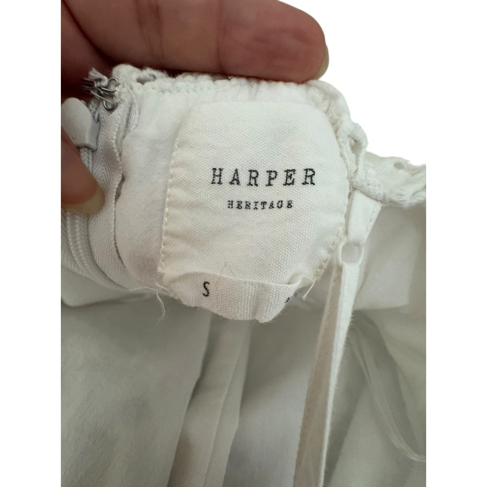 Harper 100% Cotton Strappy Floral Eyelet Design Ruffle Hem Jumpsuit Sz S Relaxed - Picture 6 of 10